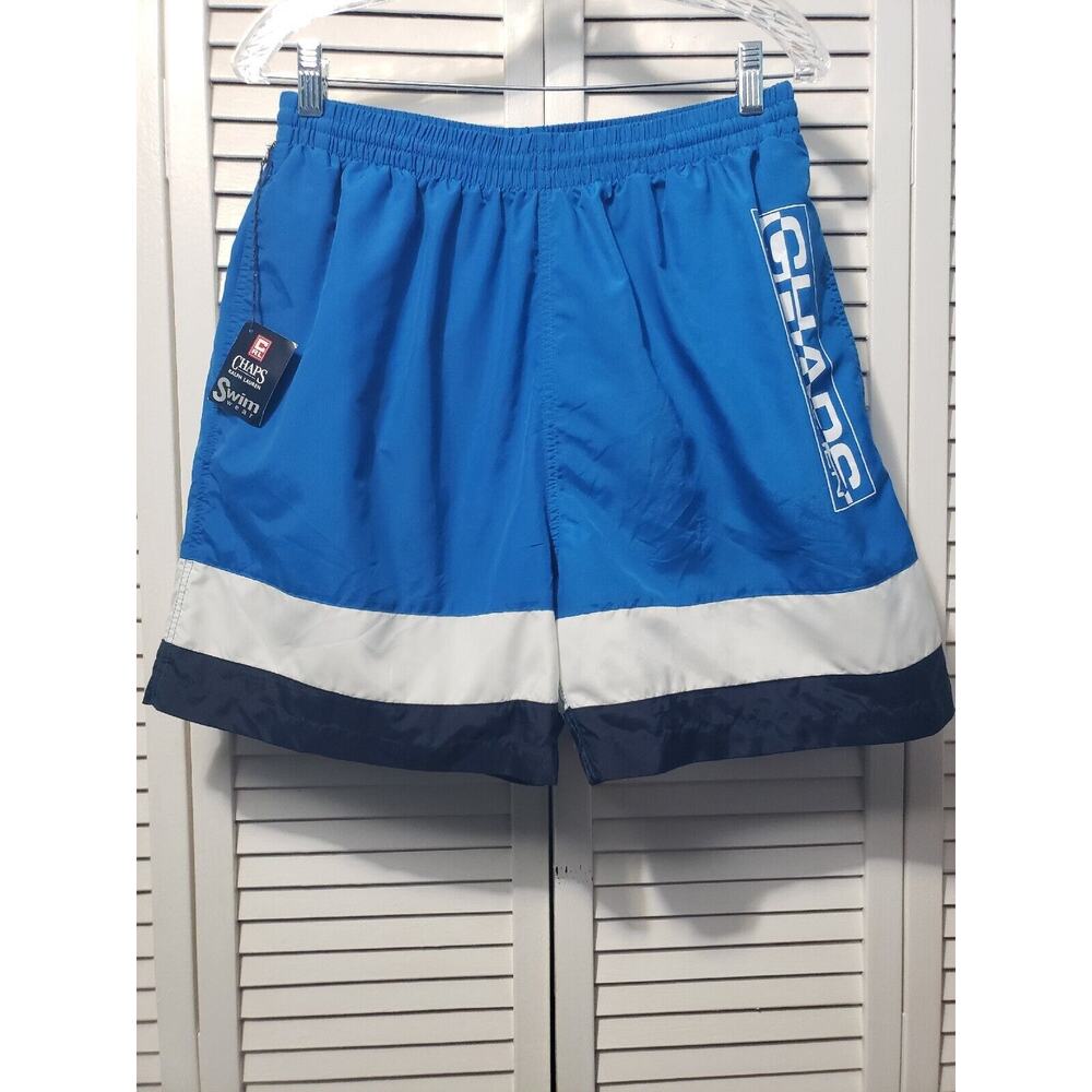 Chaps Ralph Lauren Swim Trunks Men's Size Large Blue Spell Out Lined Shorts‎ NWT